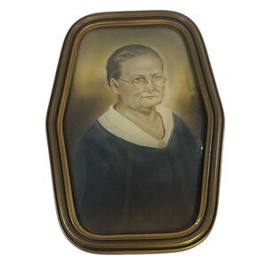 Vintage Granny Portrait Antique Frame Bubble Convex Glass 18" Grandma Picture